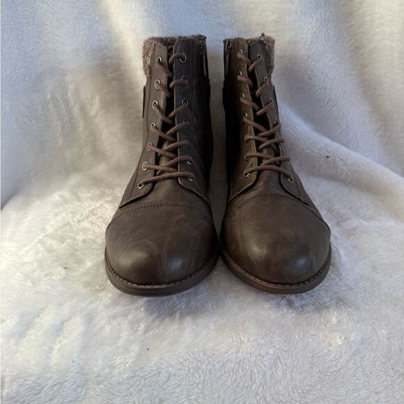 Torrid Brown Moto Boots with Sweater Trim - Picture 4 of 5